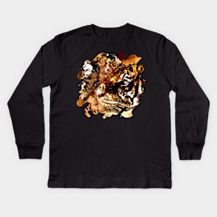 Bengal Tiger in  Abstract Paint Digital art Kids Long Sleeve T-Shirt